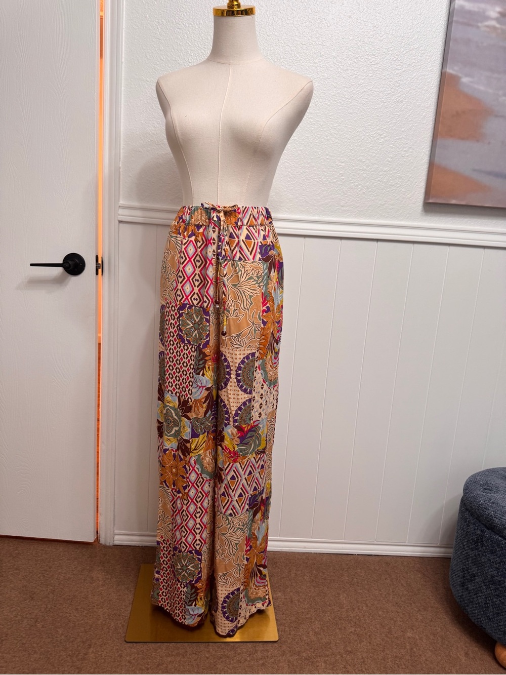 Zara Multicolor Patchwork Wide-Leg Pants
